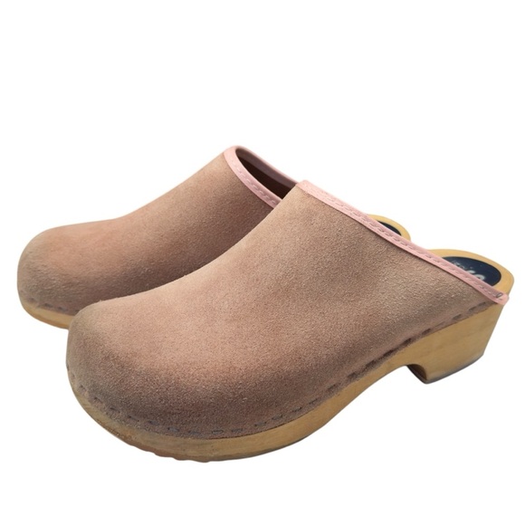 Vintage Sanita Orthopaedic Tan Suede Wood Heel Slip On Clog Shoe Size 39 - Picture 2 of 15
